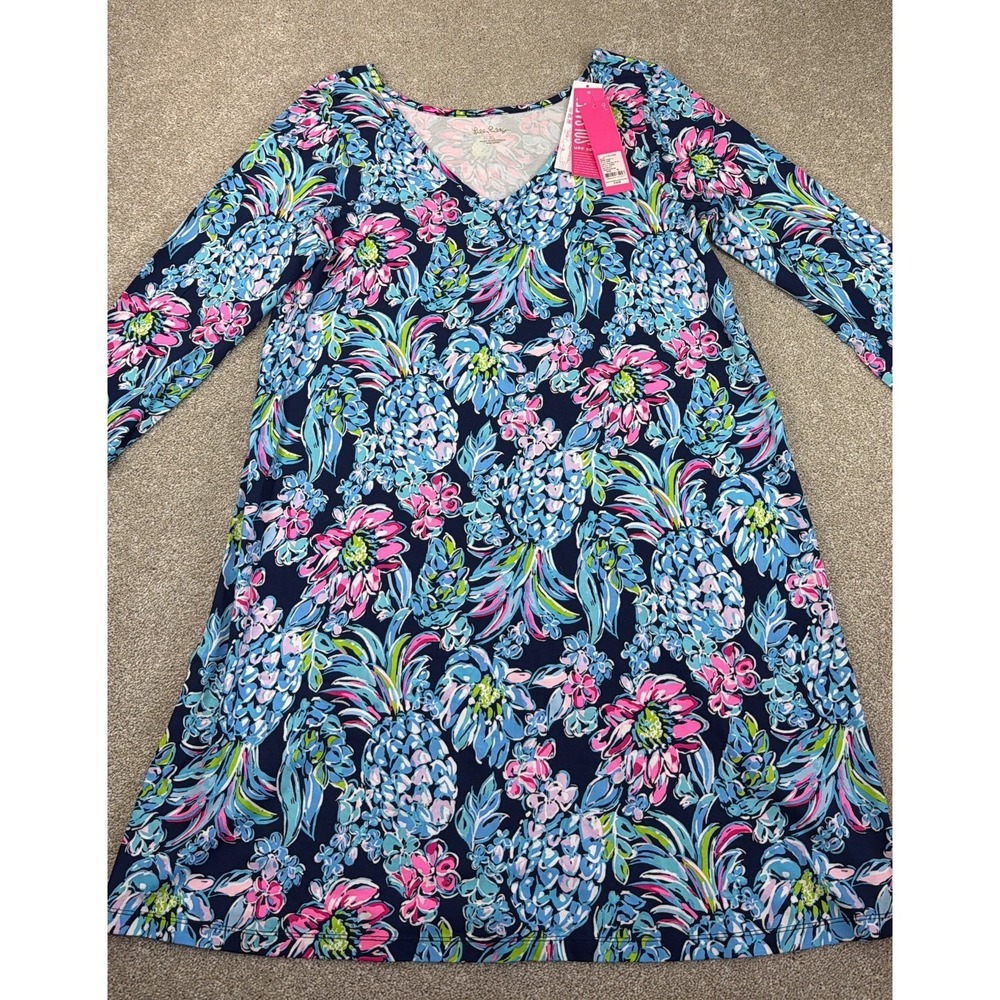 Lilly Pulitzer Kaisley Dual Neck XL Dress High Tide Navy Pineapple Paradise NEW
